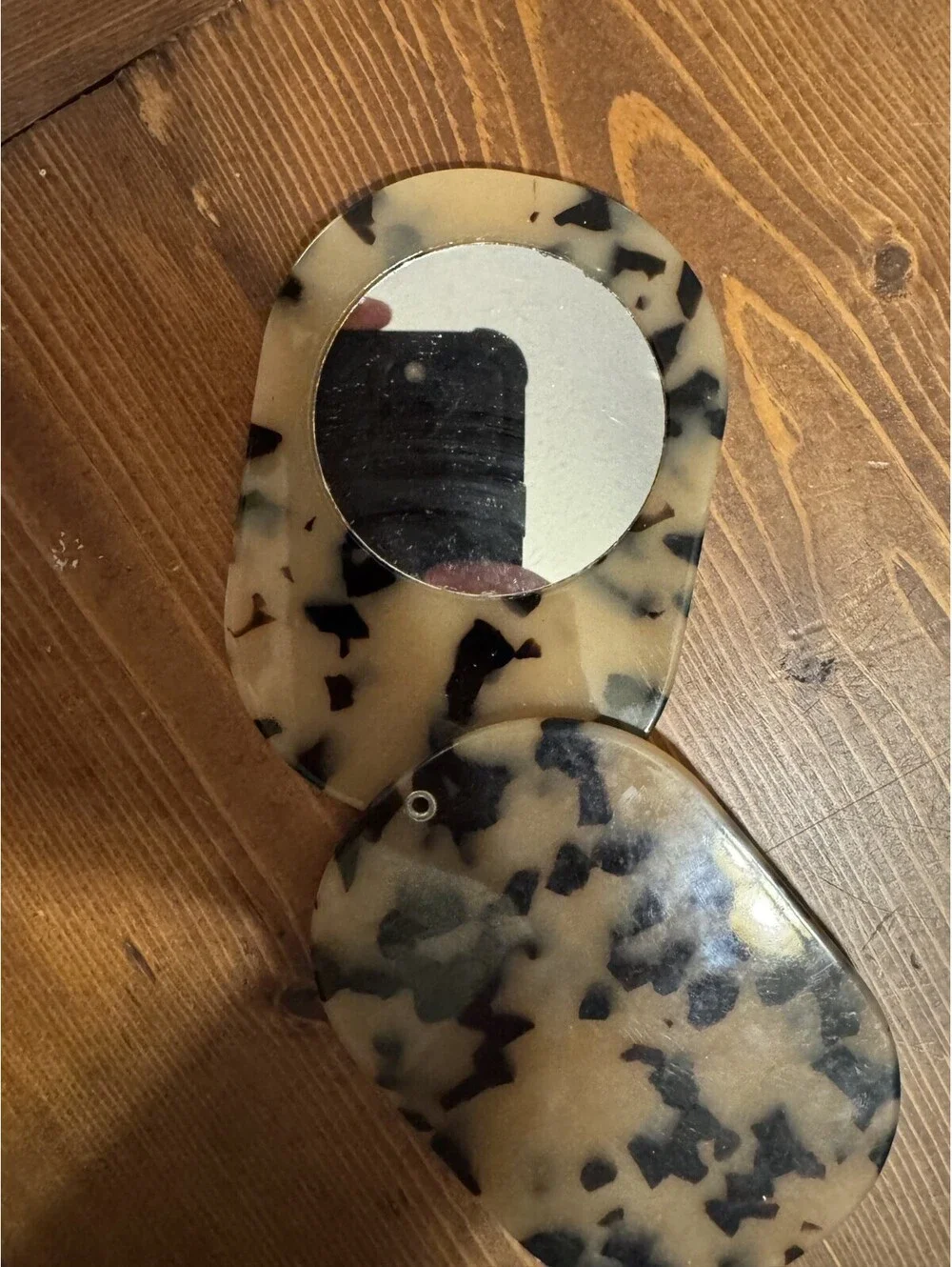 VTG Hand Held Sliding Mirror Tortoise Shell Purse Mirror Compact
